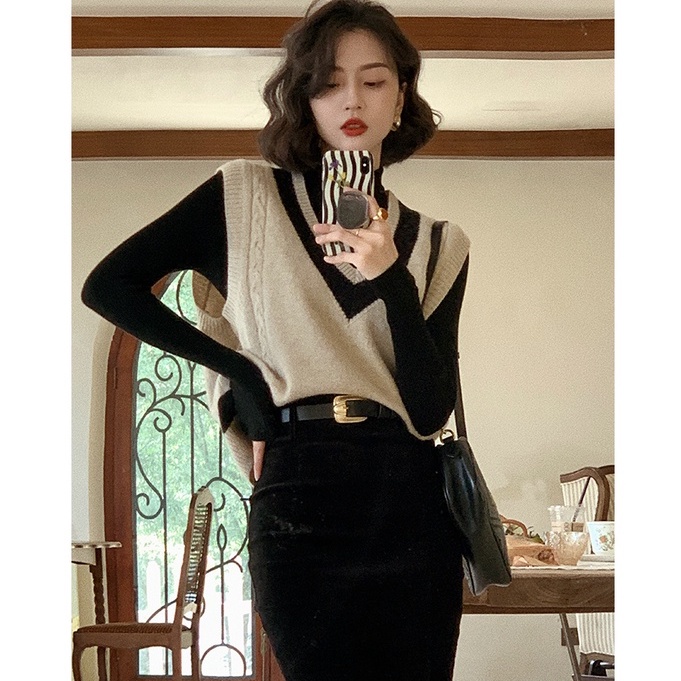 Áo sweater dệt kim không tay cổ chữ v dáng rộng phong cách vintage dành cho nữ | BigBuy360 - bigbuy360.vn