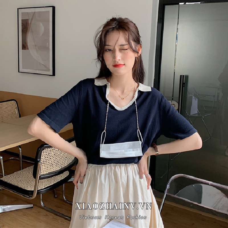 Xiaozhainv Áo Dệt Kim Tay Ngắn Cổ Chữ V Dáng Rộng Thời Trang Mùa Hè Hàn Quốc Cho Nữ