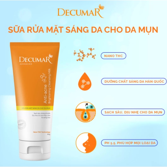 Gel rửa mặt giảm nhờn cho da mụn Decumar 100g – Giúp làm sạch sâu, sáng da, giữ ẩm cho da