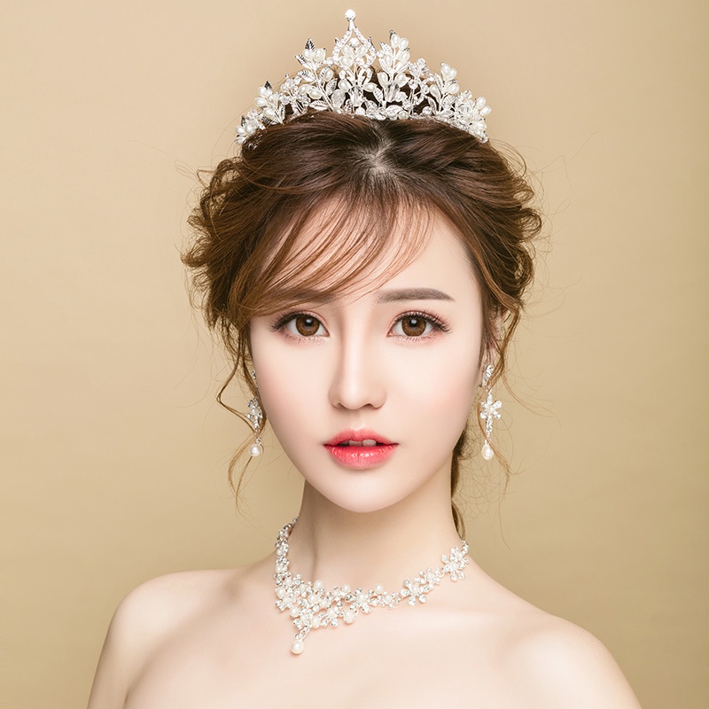 Bộ trang sức gồm vòng cổ + khuyên tai + vương miện thời trang cho cô dâu