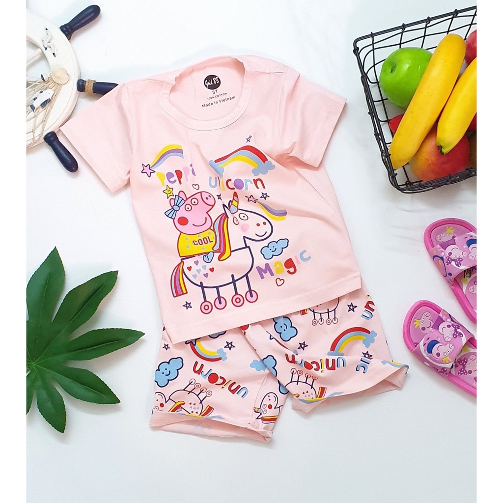 [NHÌN LÀ YÊU] Đồ Bộ Bé Gái Hình Peppa Pig Đáng Yêu từ 9kg-36kg. Thun mịn mát, hình in thấm sắc nét. Bộ mặc nhà dễ thươn