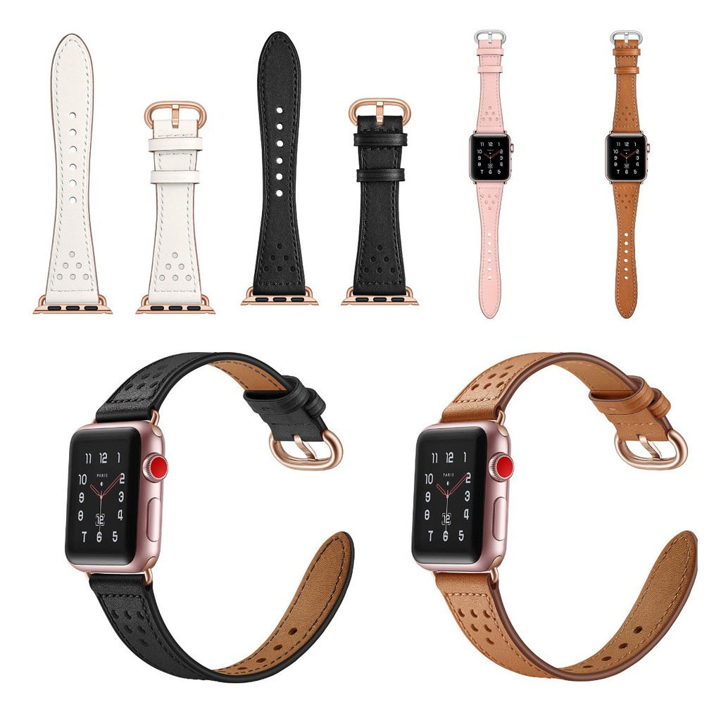 Dây Đeo Bằng Da Thật Màu Vàng Hồng Cho Đồng Hồ Thông Minh Apple Watch Band 44mm 42mm 40mm 38mm Series 5 4 3 2 1