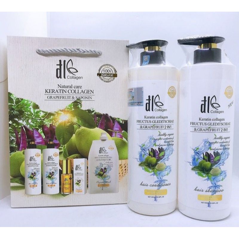 Cặp Dầu Gội Xả Bưởi Trắng DL COLLAGEN 850ML - Giảm Rụng Tóc, Phục Hồi Tóc Khô Xơ, Hư Tổn | Hàng Chính Hãng