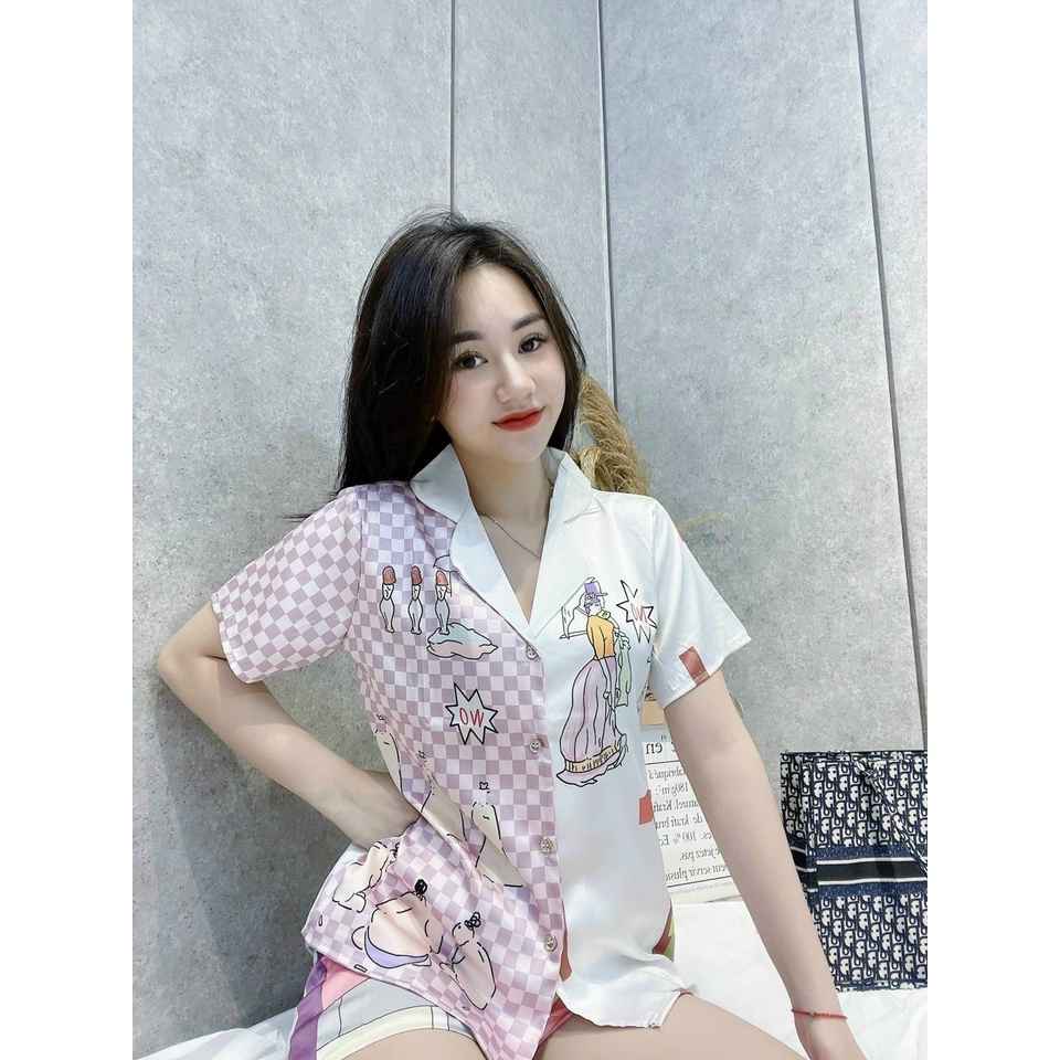 [STCN] Bộ Ngủ Nữ Lụa Satin Mặc Nhà Dễ Thương, Pijama Lụa Satin Thiết Kế Cao Cấp