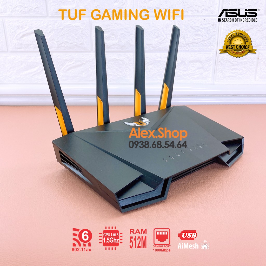 Asus TUF AX3000 Phát WiFi Gaming Lõi 3 1.5Ghz, Ram 512M Cổng Port Gaming AiMesh