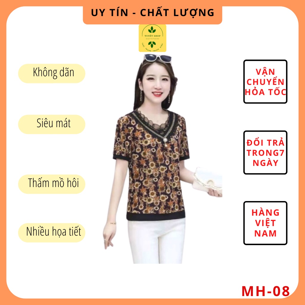 Áo Thun Cộc Tay Phối Ren Phong Cách Tây Âu Ôm Dáng Thanh Lịch Dành Cho Phụ Nữ Trung Niên