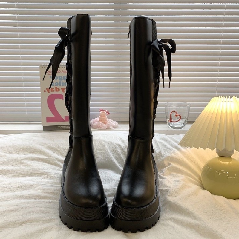 Boot cao cổ buộc dây nơ