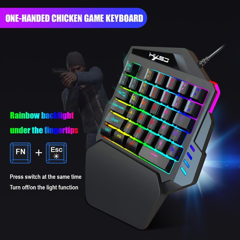 BÀN PHÍM CHUYÊN GAME BÁN CƠ MỘT TAY LED RGB CÓ 35 PHÍM HỖ TRỢ CHƠI GAME HXSJ V100