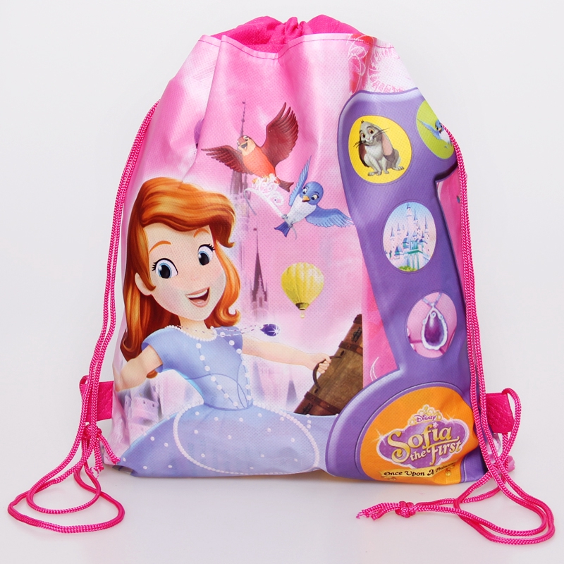 Balo đi học có dây rút bằng vải không dệt cao cấp in hoạt hình Hello Kitty/Mario/công chúa dễ thương