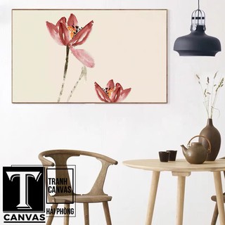 Tranh canvas treo tường phòng khách, tranh hiện đại nghệ thuật, tranh hoa sen H 95-100