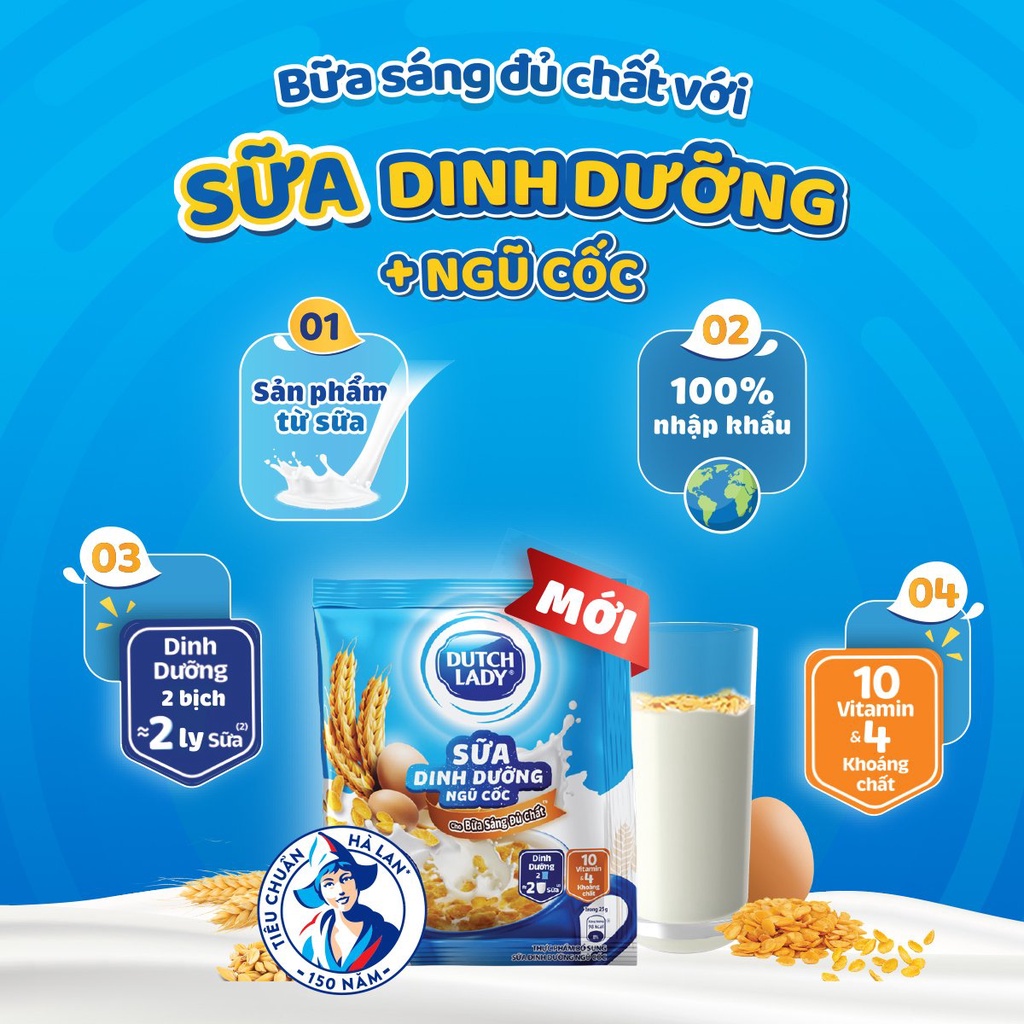 Combo 2 Túi 12 Gói Sữa Dinh Dưỡng + Ngũ Cốc Cô Gái Hà Lan (gói 300g)