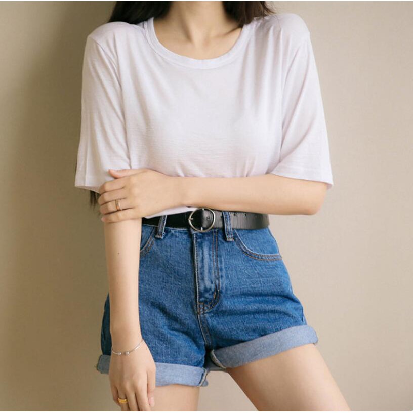 Quần ngắn denim phối nút thiết kế đơn giản hợp thời trang