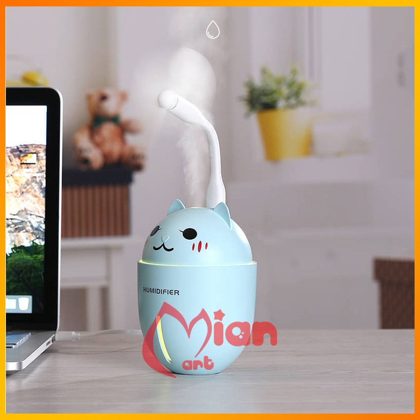 Máy phun sương, máy tạo ẩm kết hợp đèn ngủ led và quạt hình mèo - MIAN MART