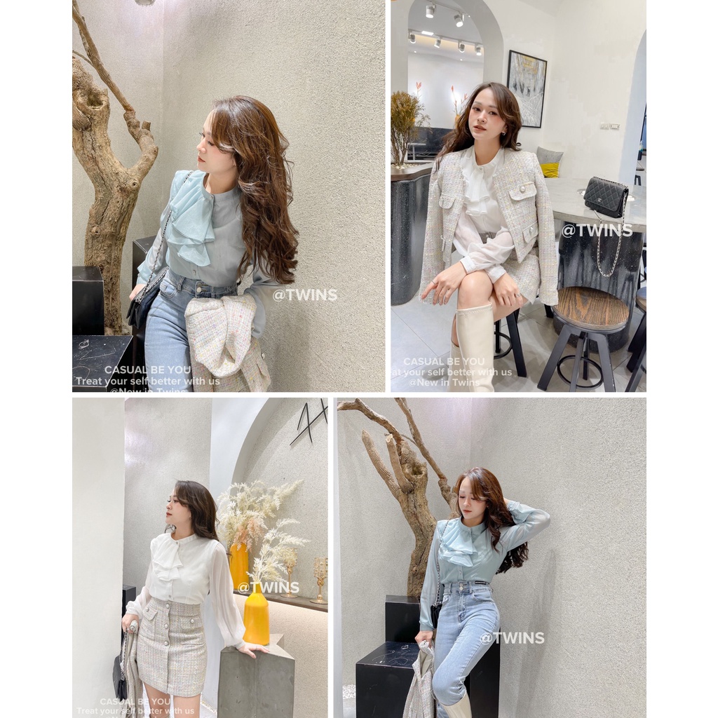 Áo sơ mi cổ bèo Lamia Top nhũ ánh trai