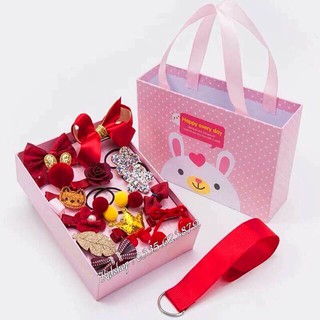 Kẹp tóc cho bé gái 18 chi tiết kèm hộp màu hồng ️🎈 Hộp quà dây buộc tóc 18 món ️🎈