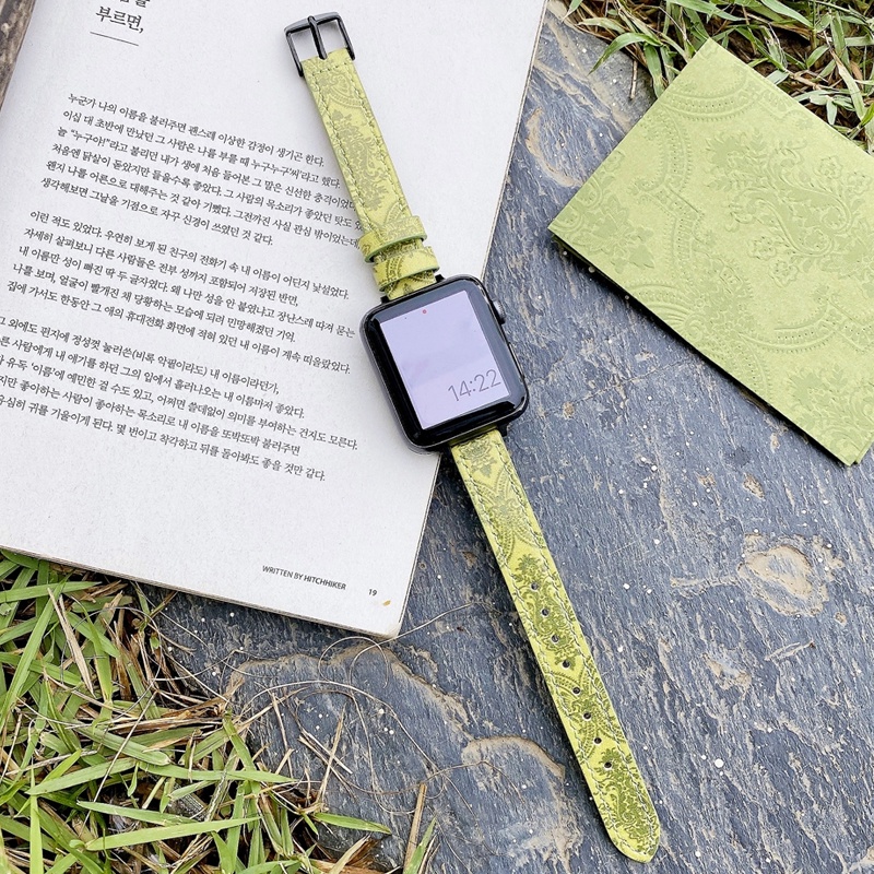 Dây Đeo Bằng Da Màu Xanh Lá Cho Đồng Hồ Thông Minh 7 6 5 Band 45mm 41mm 38mm 42mm i-watch Series 5 4 3 6 SE