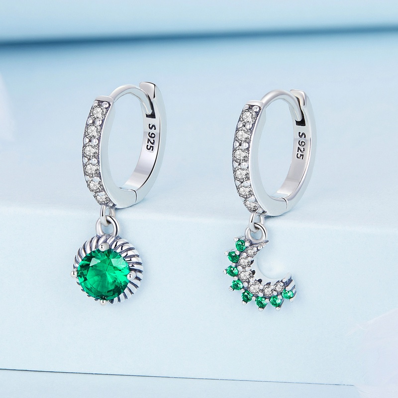 Bông tai Bamoer bằng bạc 925 hình mặt trời/ mặt trăng thời trang cho nữ