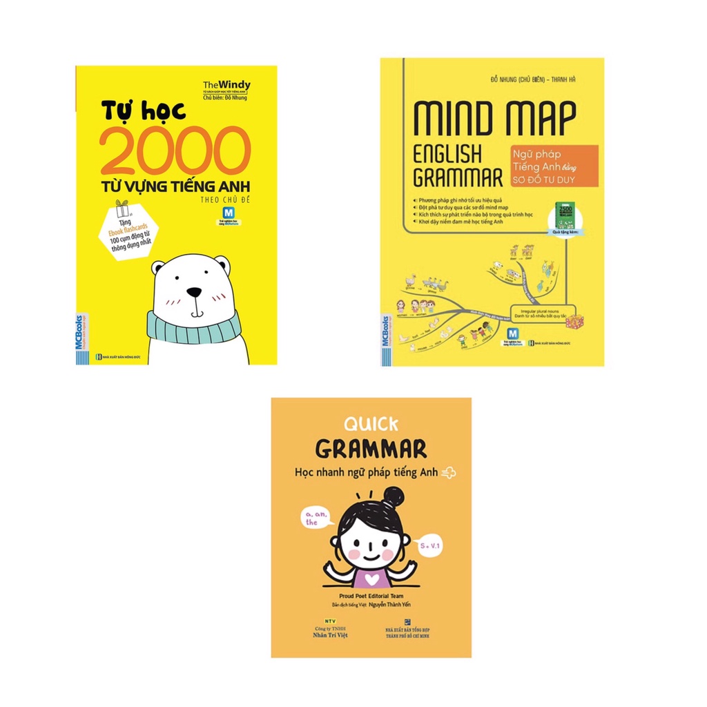 Sách-Combo Tự Học 2000 Từ Vựng Tiếng Anh Theo Chủ Đề+Mind Map English Grammar+Quick Grammar