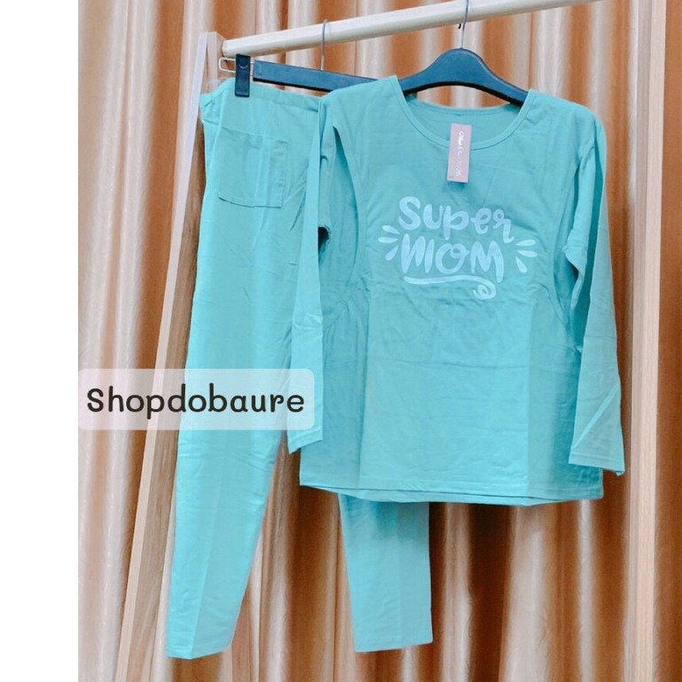 Bộ bầu và sau sinh Dài Tay Supper Mom, vén cho con bú Thu Đông, chất cotton mềm mịn siêu thấm hút mồ hôi - 𝐁𝐃𝟑𝟏