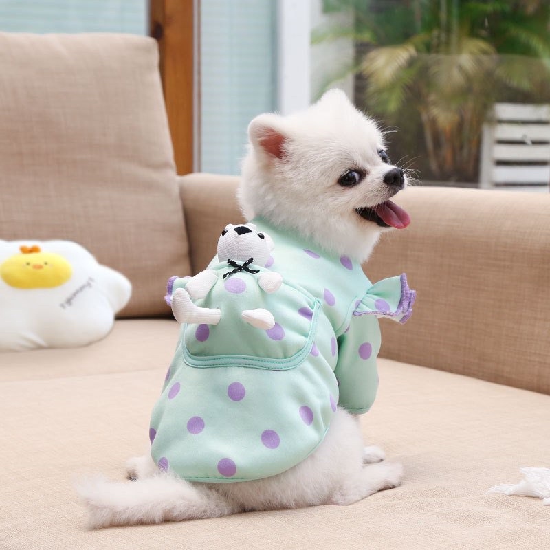 Váy xanh chấm bi có gấu sau lưng