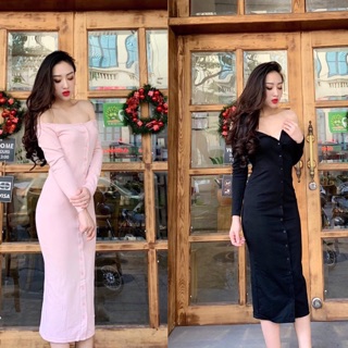 Váy khuy trễ vai 320k váy body sang chảnh  Annastore