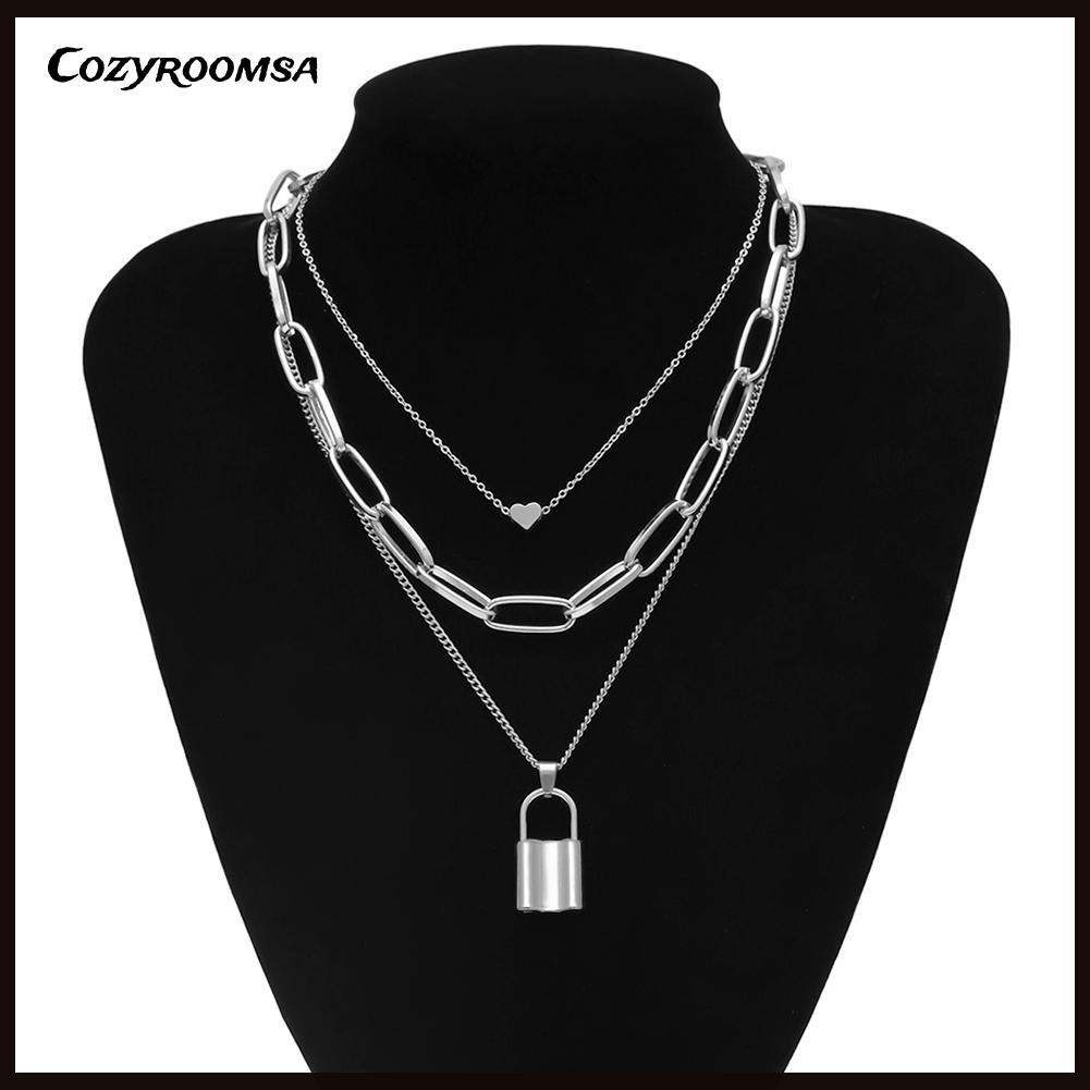 vòng cổ Nhiều Lớp Mặt Hình Ổ Khóa Trái Tim Thời Trang Cho Nữ