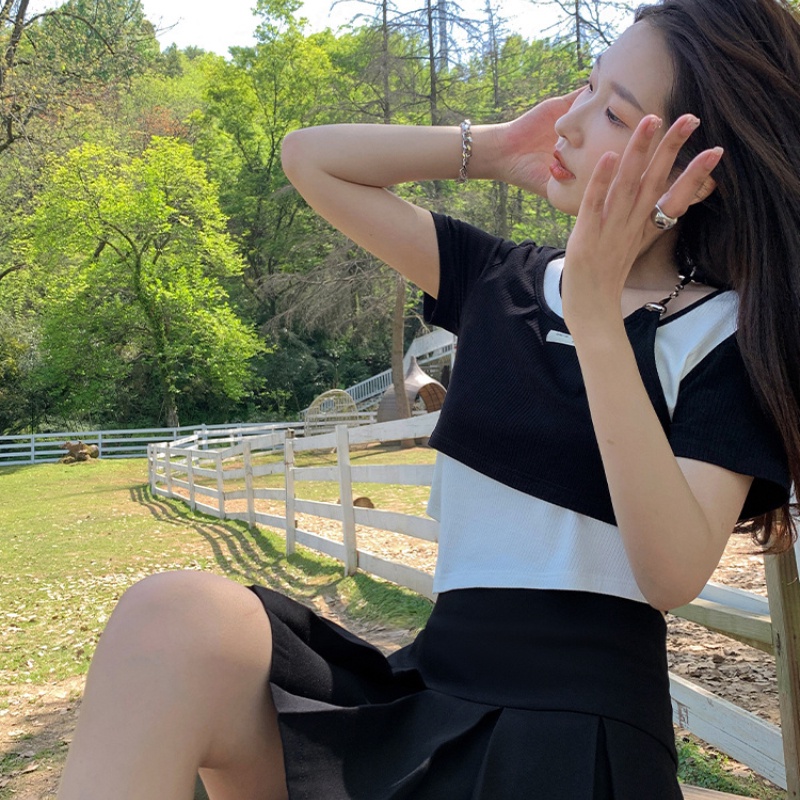 Áo kiểu COZOK tay ngắn cổ tròn dáng ôm thời trang dễ phối đồ