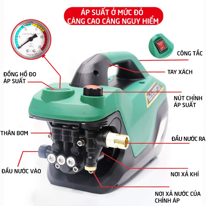 Máy rửa xe gia đình công suất mạnh 2800W có thể chỉnh áp,may áp lực cao mi ni,ống bơm nước 15m-C0005S7