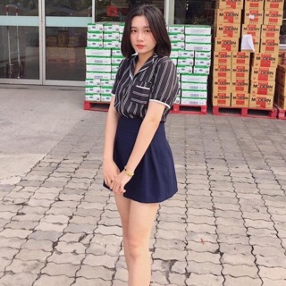 Áo sơ mi sọc cổ vest MH