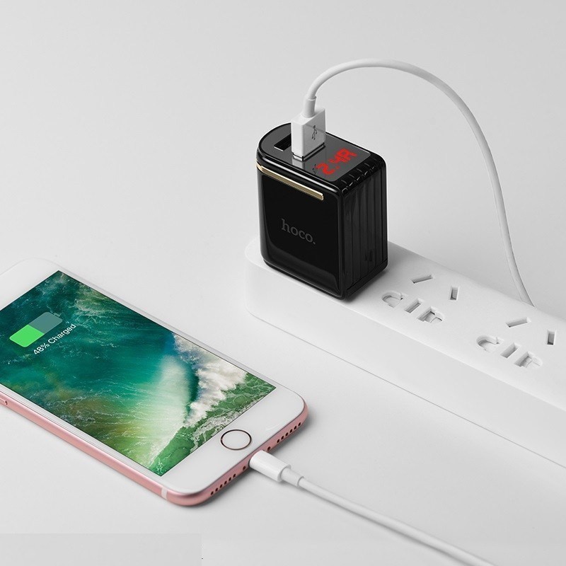 Củ Sạc Nhanh Hoco C39/C86💝CAO CẤP💝Cốc Sạc Hoco 2 Cổng USB Sạc Nhanh 2.4A Có Đèn Led Hiển Thị - Bảo Hành Chính Hãng 12T