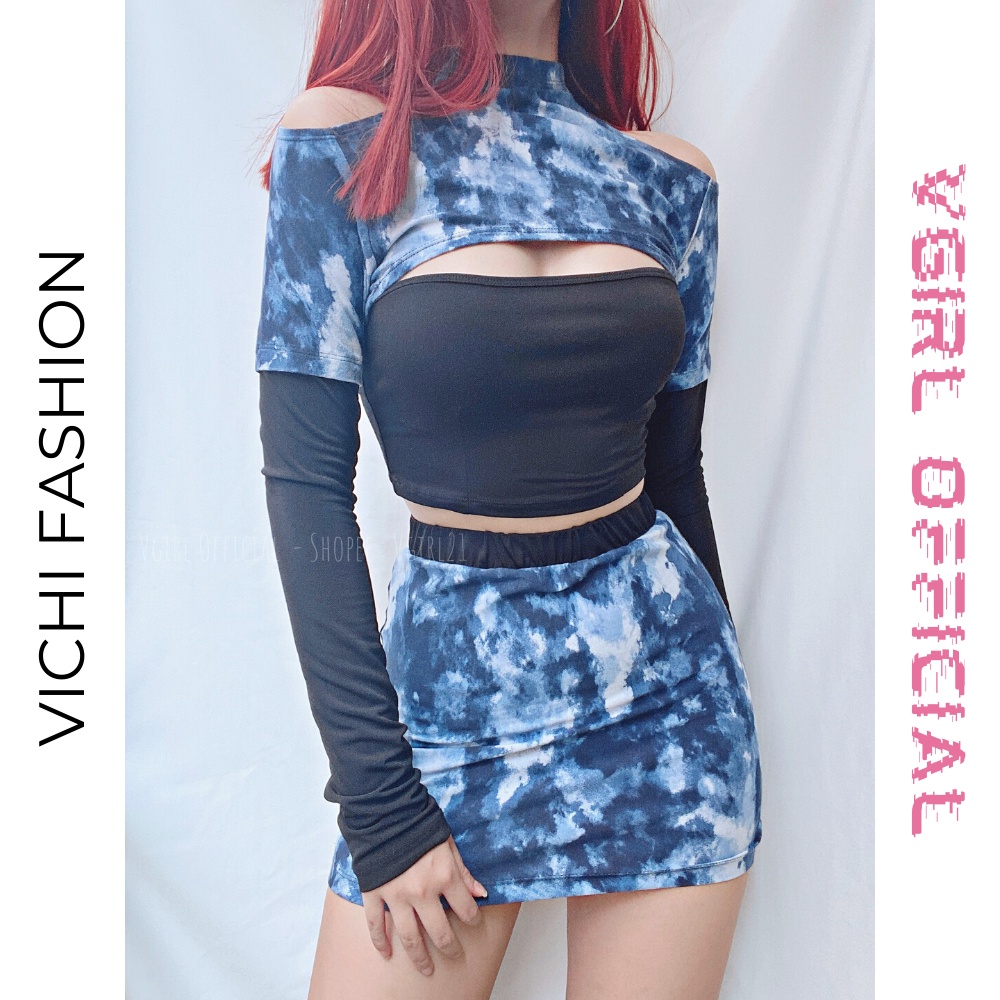 Set bộ 3 món VGIRL áo ống, áo khoác, chân váy thun tăm siêu co giãn, hoạ tiết hack dáng [ẢNH ĐỘC QUYỀN]
