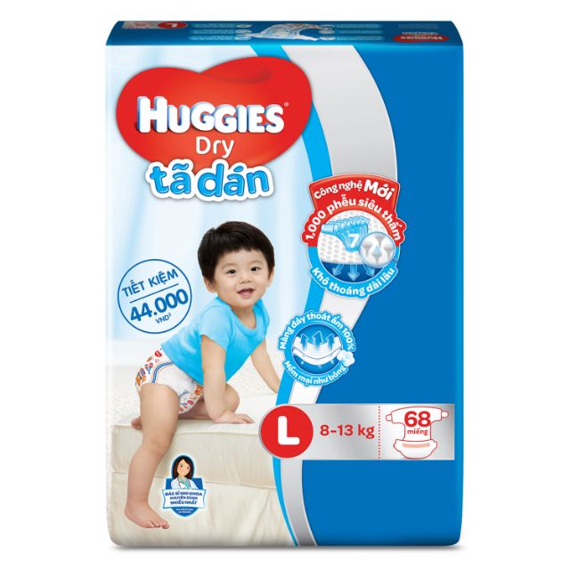 Tã dán Huggies size L 68 miếng cho bé 8-14kg