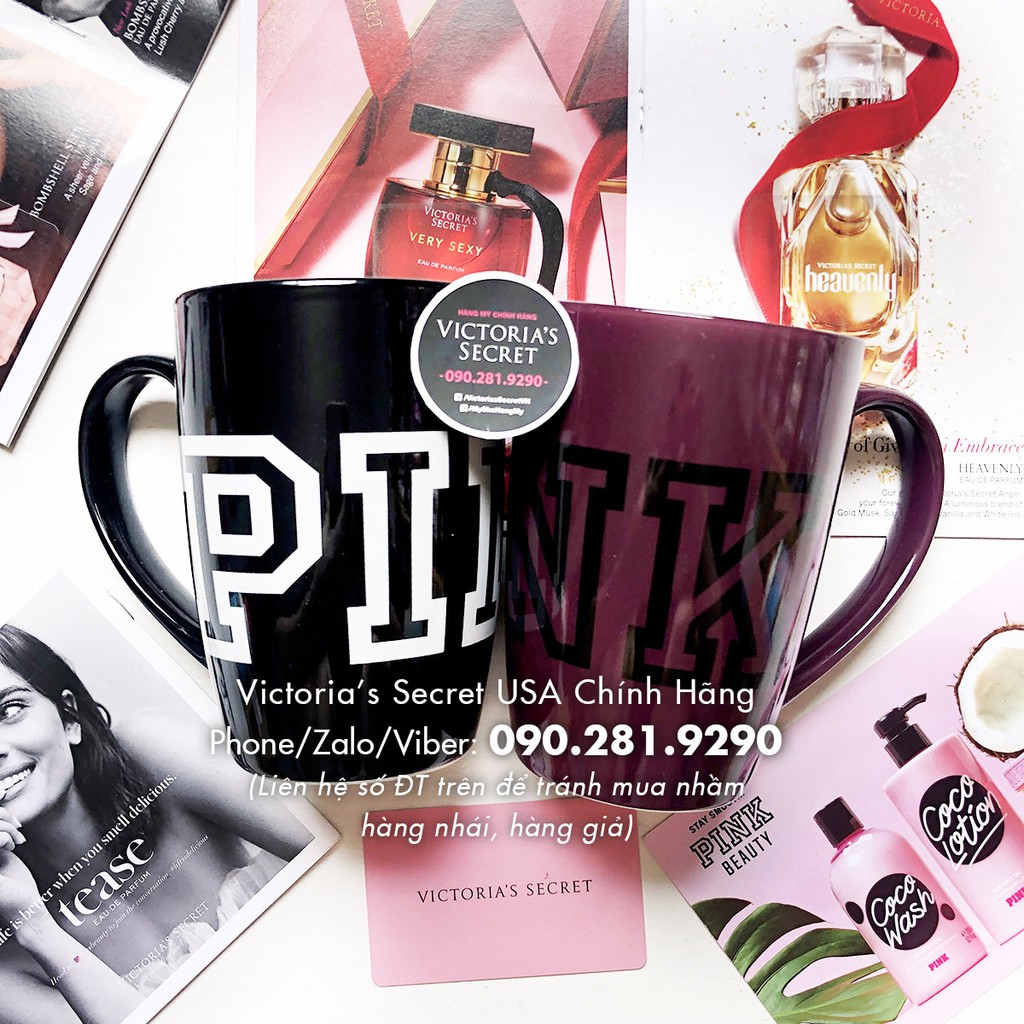 (Ly Ceramic Mug 39) Ly cafe màu tím mận, in chữ Pink đen thời trang, Ly nước 16,9oz = 500mL - Pink Victoria's Secret