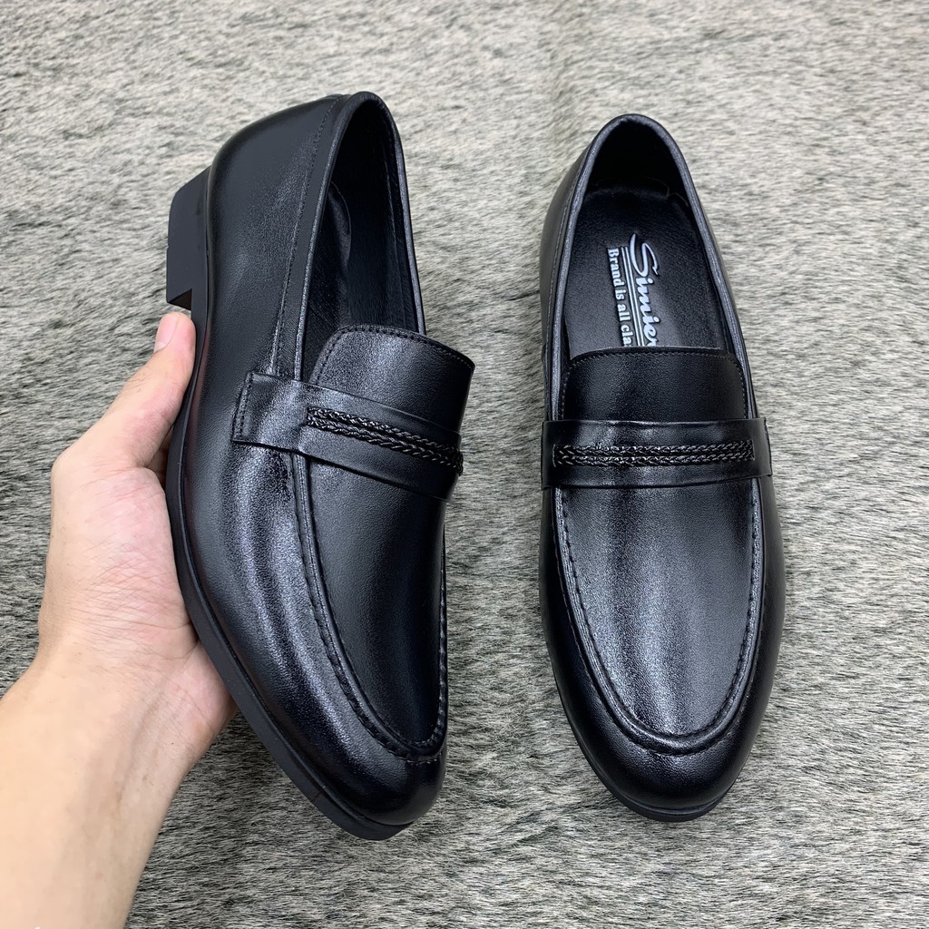 Giầy lười công sở da bò tấm loại 1 đế cao su siêu bền