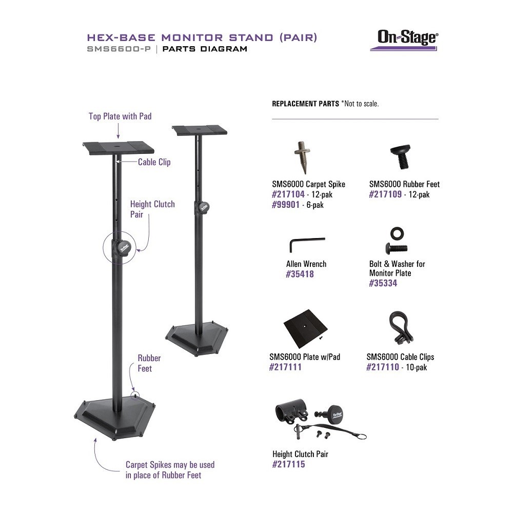 On-Stage SMS6600-P Studio Monitor Stands, Pair [1 cặp chân loa kiểm âm/giải trí, đế lục giác hàng tốt, NEW & chính hãng]