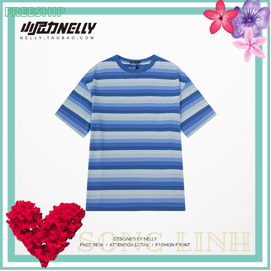 Áo thun Nelly - Heybig : Mẫu KẺ NGANG XANH