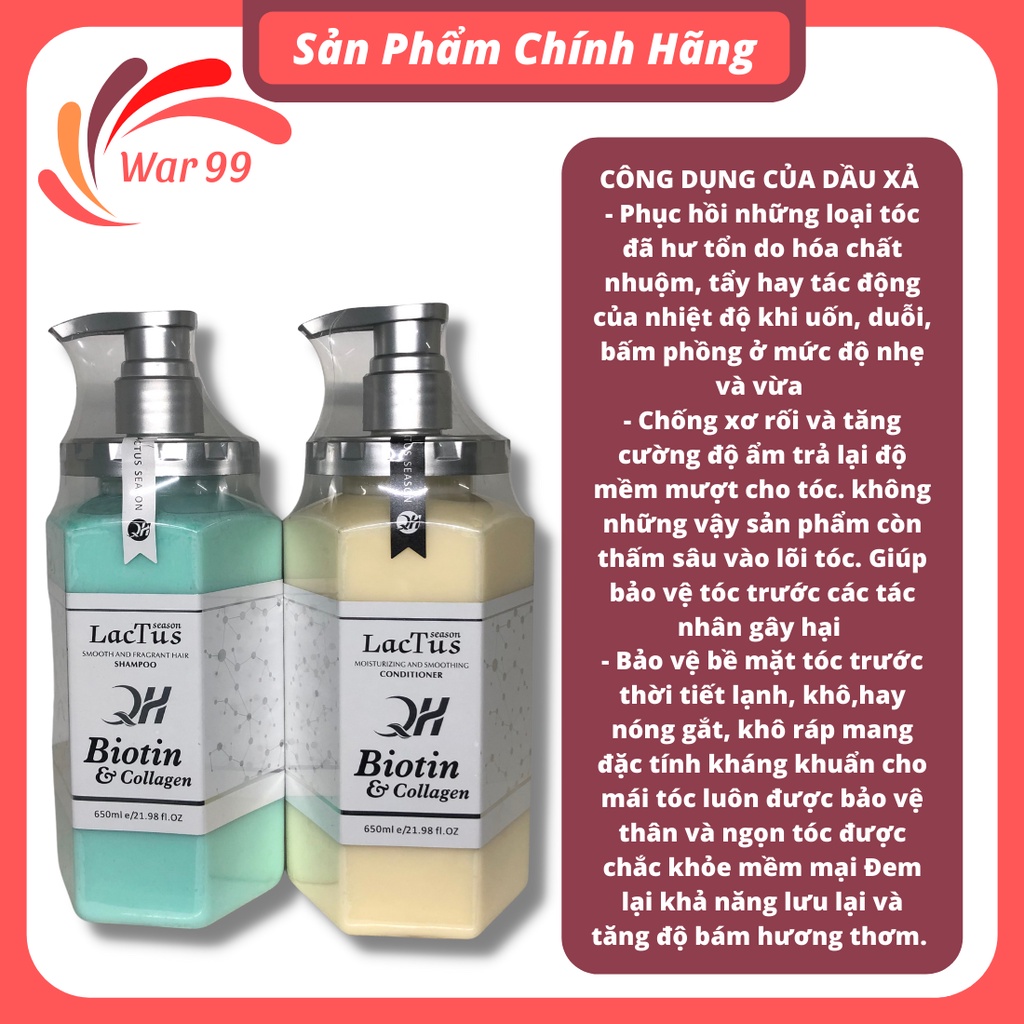 Cặp dầu gội lactus season ngăn gàu giảm rụng tóc QH lactus season biotin collagen 650ml chuẩn công ty