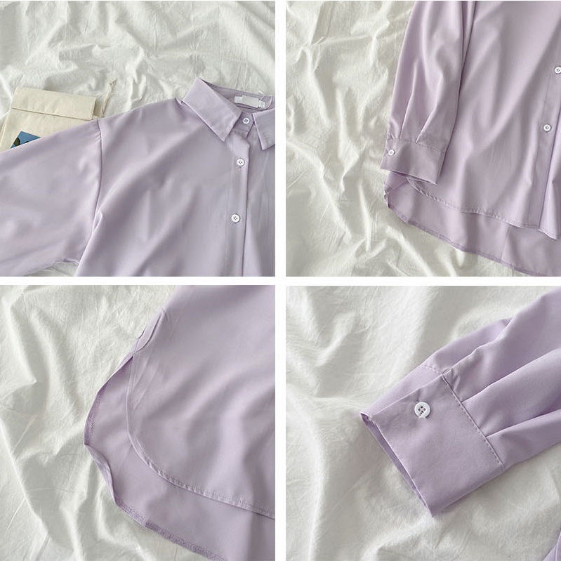 Áo sơ mi dáng rộng phong cách retro Hàn Quốc dễ phối đồ dành cho nữ