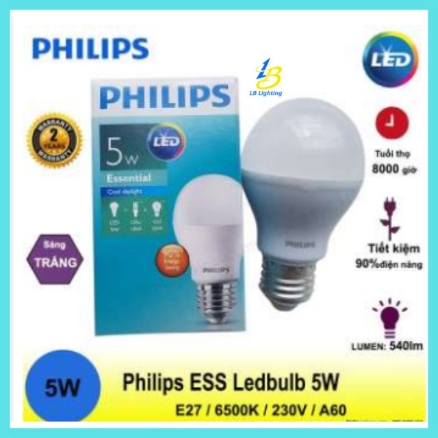Bóng đèn led bulb búp 5W A60 E27 Philips chính hãng tiết kiệm điện, độ bền cao - Lê Bùi Lighting | BigBuy360 - bigbuy360.vn
