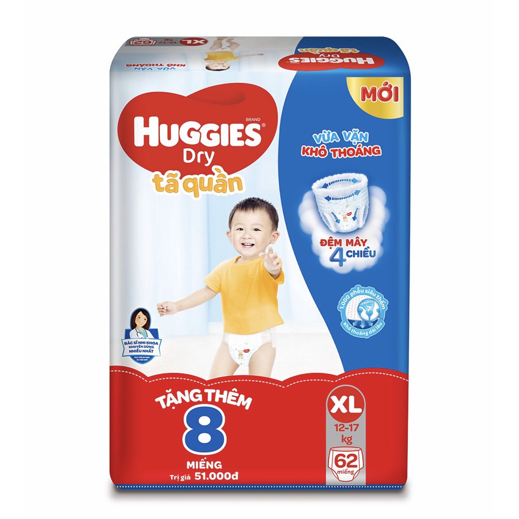 Cộng miếng (đệm mây co giãn 4 chiều)Tã quần Huggies M74/L68/Xl62