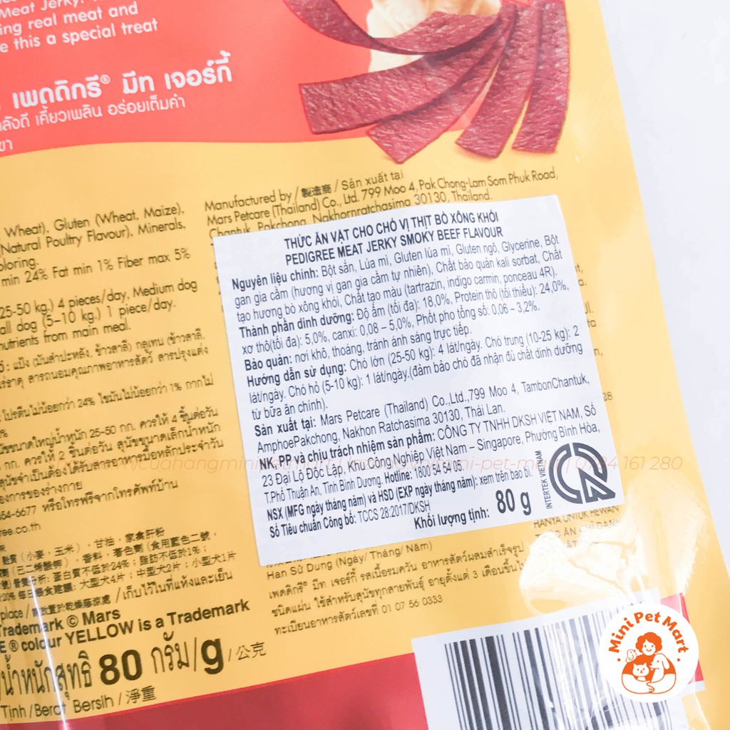 Thức ăn vặt cho chó vị thịt bò xông khói PEDIGREE 80g (8 cái) - snack, bánh thưởng cho chó