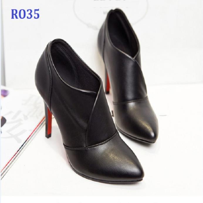 Giày boot bốt nữ cổ thấp 7p hàng hiệu rosata cao gót màu đen ro35 BN