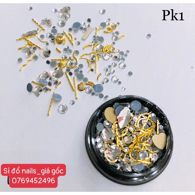 Hũ phụ kiện mix đá cao cấp- phụ kiện nail trang trí móng