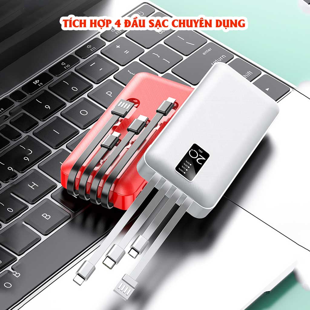 Pin Sạc Dự Phòng 20.000mAh HXSJ A1 - 2 Cổng Sạc Vào Type-C/Micro Tích hợp sẵn 4 đầu sạc chuyên dụng tiện lợi