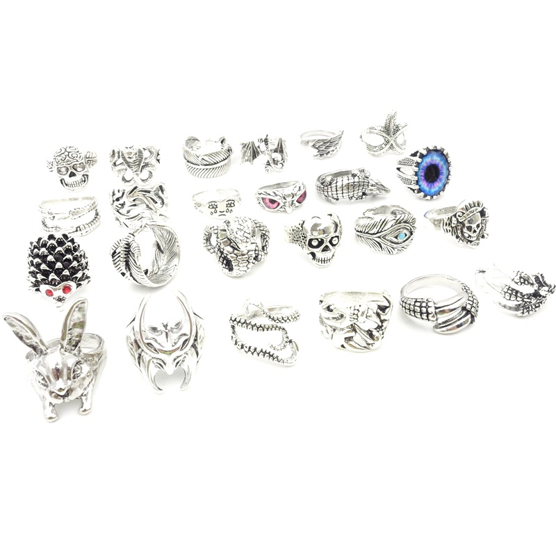 Bộ 50 Nhẫn Hình Đầu Lâu Phong Cách Punk Cổ Điển Dễ Thương Thời Trang Cho Nam Và Nữ