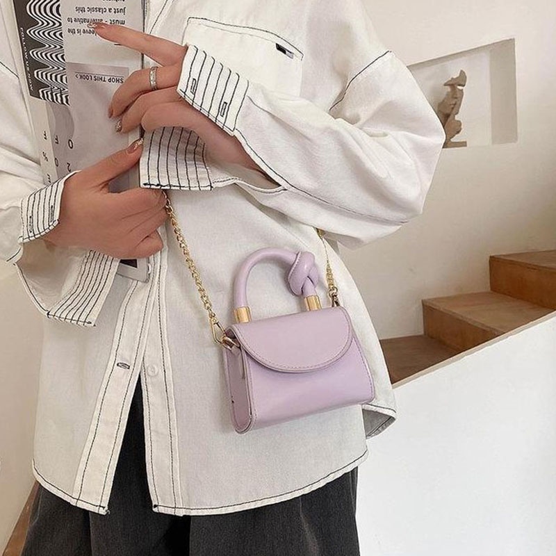 Túi Xách Đeo Vai Hình Vuông Cỡ Nhỏ Phối Dây Đeo Sợi Xích Thời Trang Cho Nữ