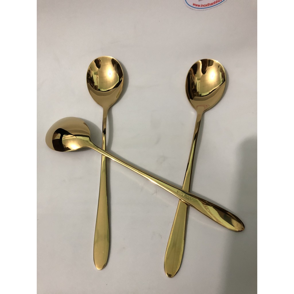 Bộ 3 muỗng sò hoặc súp kiểu Hàn Quốc vàng gold inox 304 cao cấp bóng sáng sang chảnh Hcm