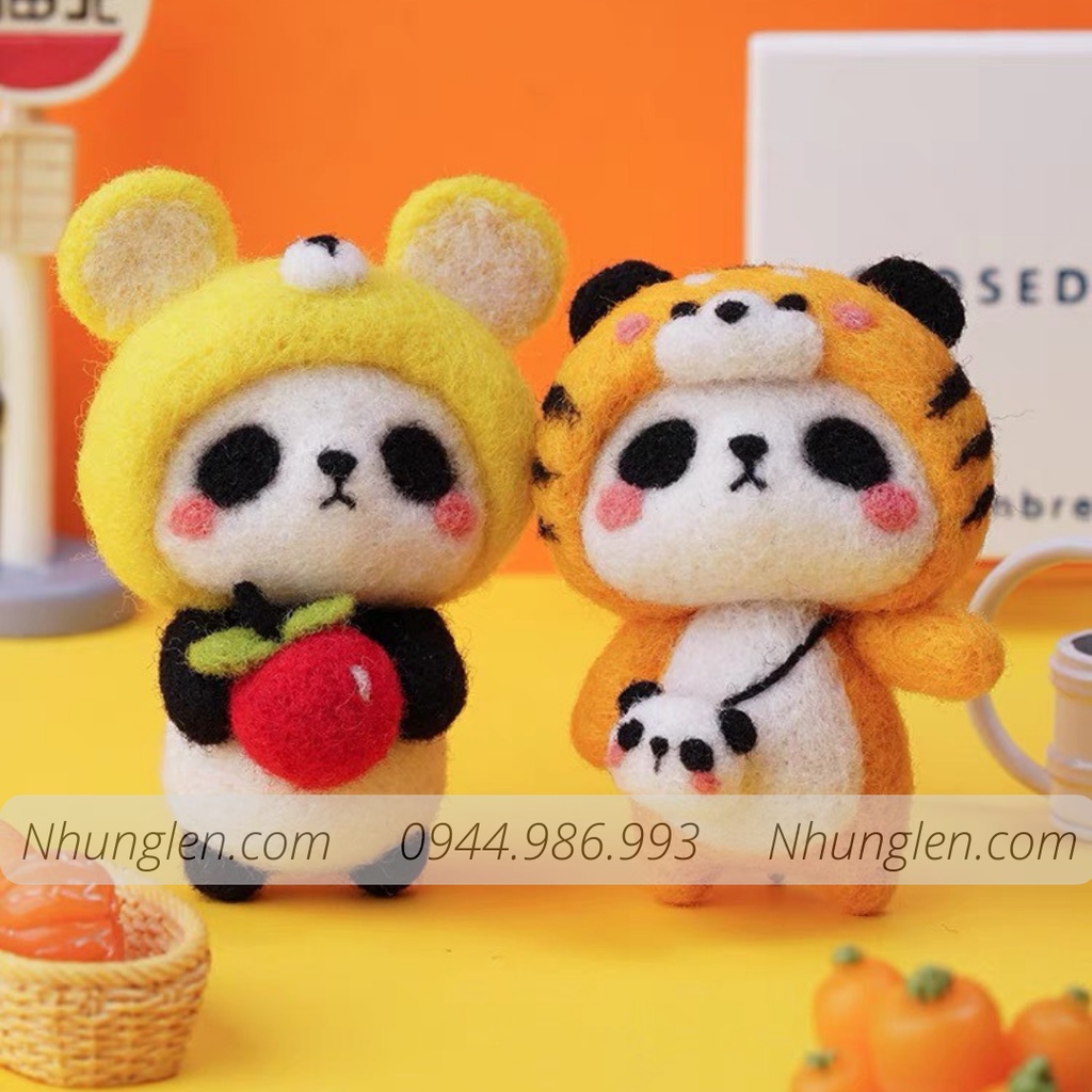 Bộ len chọc Panda điệu đà cho người bắt đầu, có hướng dẫn, quà tặng ý nghĩa - Needle felting Panda gấu trúc