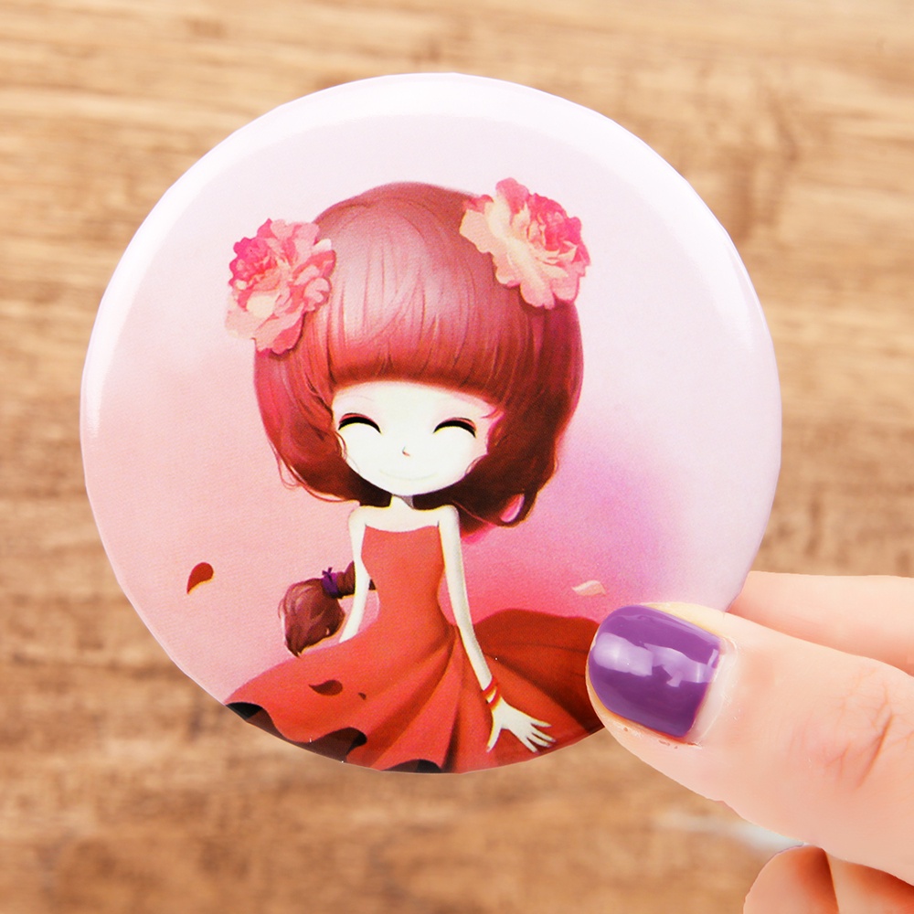 [Hàng mới về] Gương trang điểm mini hình tròn họa tiết hoạt hình phong cách Hàn Quốc 2021