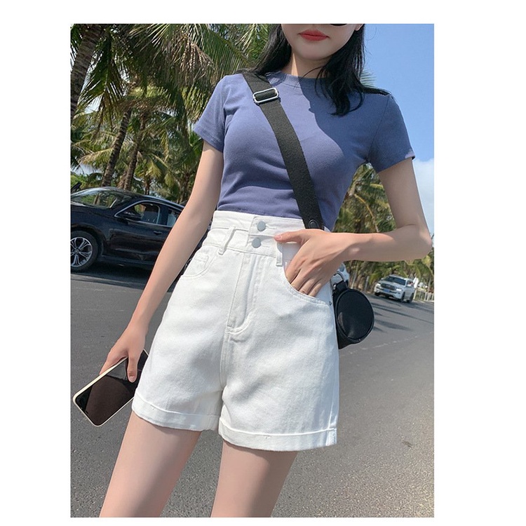 Quần Short Nữ Kaki Đen, Trắng Lưng Cao Dáng Chữ A (KK2N)